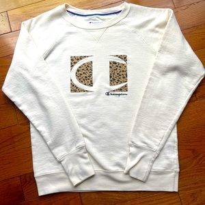Ivory Champion Sweatshirt with leopard logo